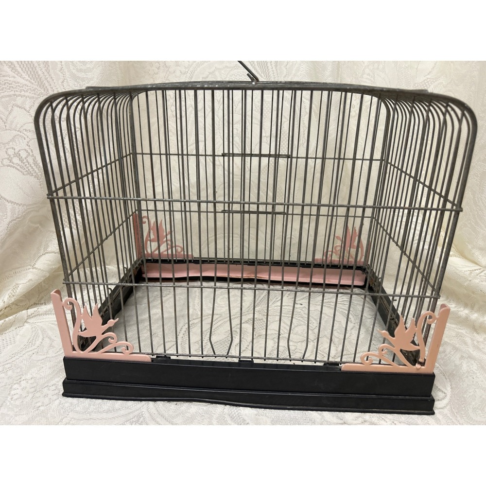Vintage MCM Beco Bird Cage Pink Bird‎ Accents Black Base MCM Incomplete